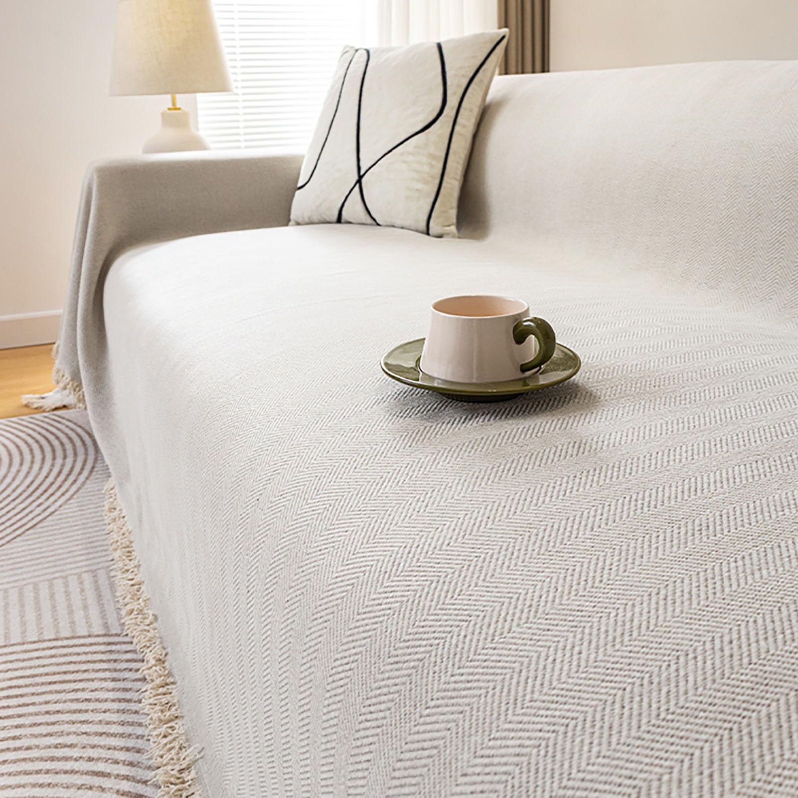 Housse de canapé en chenille beige, jeté de canapé chic et durable