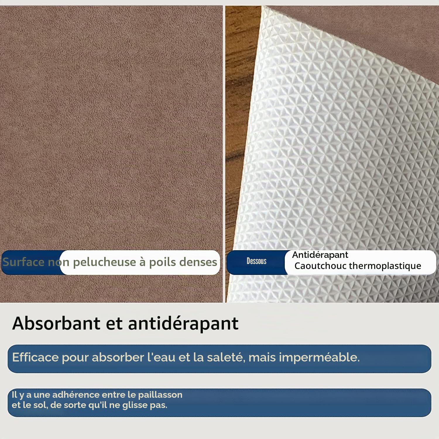 Paillasson 80x120cm, Tapis Superfin pour Intérieur, Moquette Absorbante Antidérapante, Tapis de Porte Robuste, Pour l'entrée, la cuisine, la terrasse, la porte d'entrée, Marron