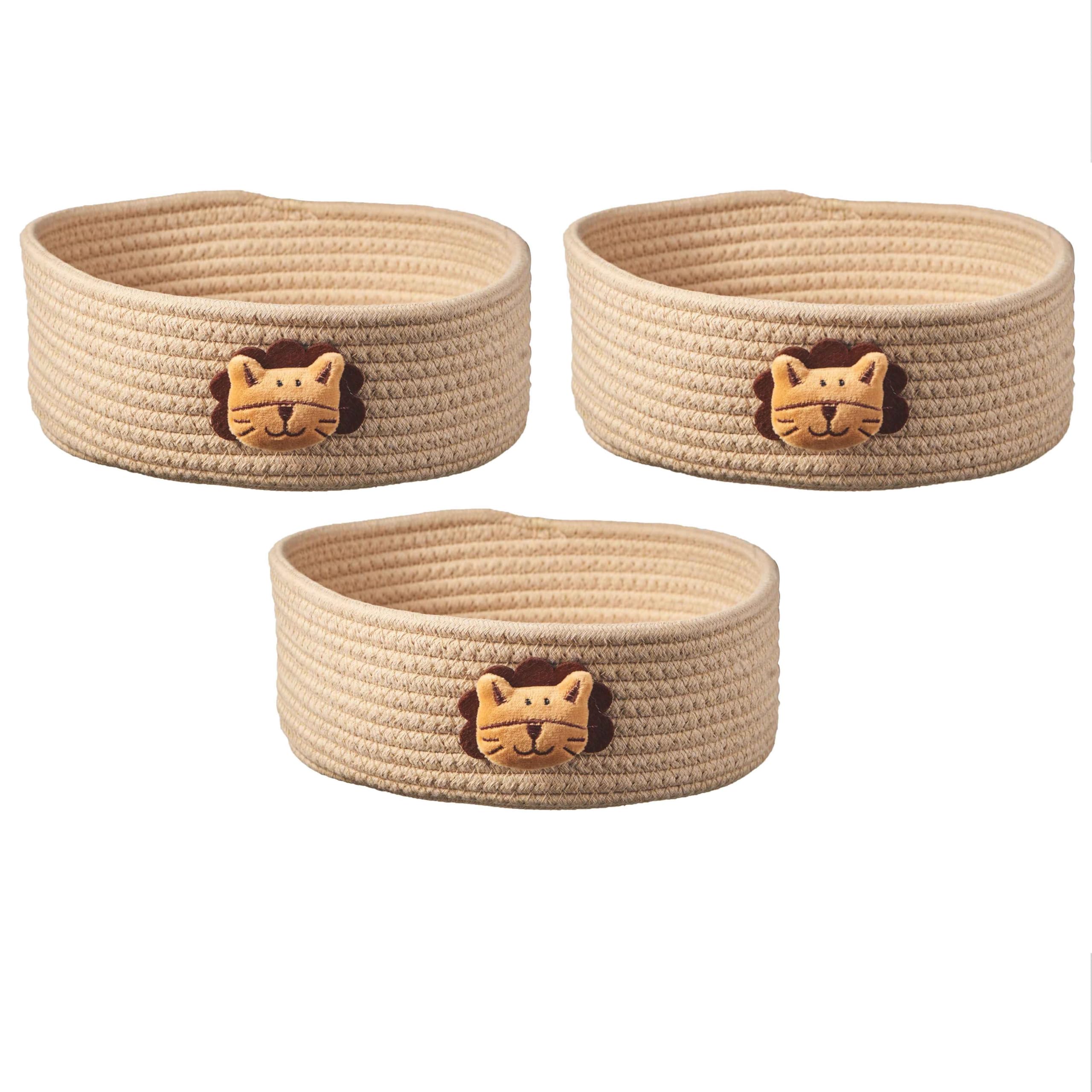 Eden & Willow Lion Cotton Nursery Room Storage Basket - Eco-Friendly, Durable, And Playful Organisation Solution For Children With Adorable Designs - Set Of 3 (, Large)