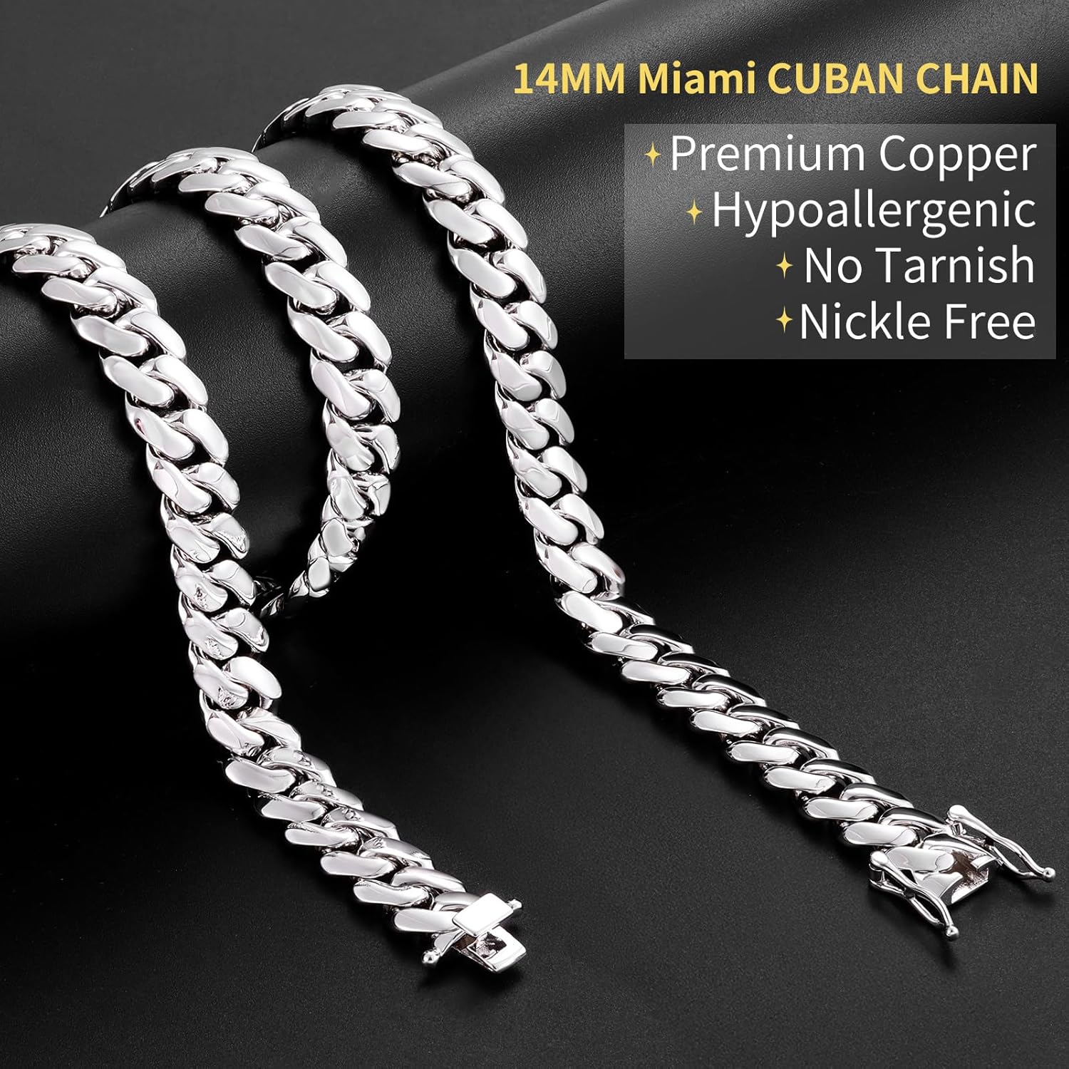 Cuban Link Chain For Men 18k Gold Plated Solid Silver/Gold Chain Men Necklace 10MM/12MM/14MM/16MM Thick Miami Cuban Chain Necklace No Tarnish& Durable Hip Hop Jewelry - Image 3