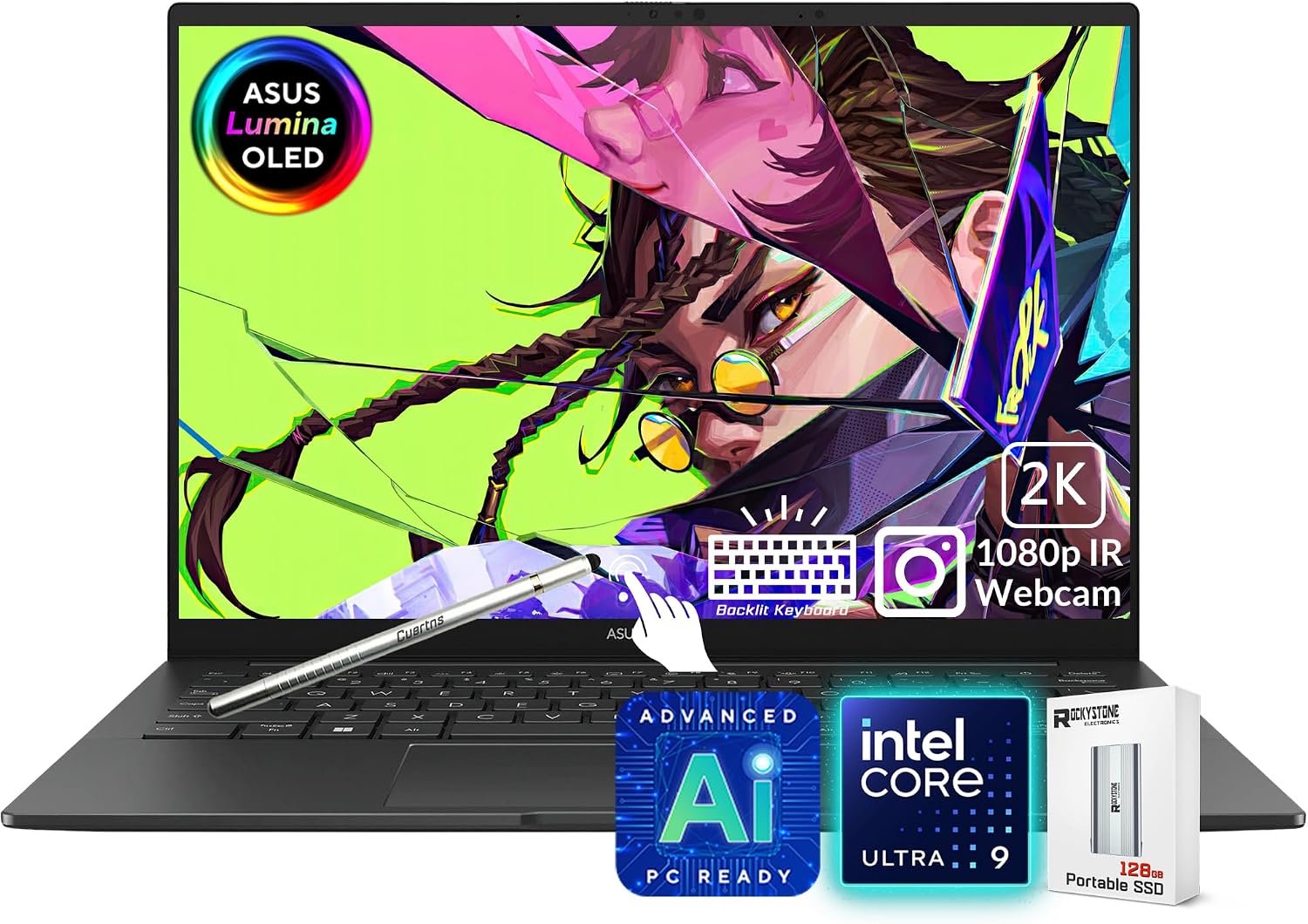Zenbook 14 OLED Laptop, 2K Touchscreen, Intel Core Ultra 7 255H(>i7-14700), AI ready, Copilot + PC, Backlit Keyboard, Thunderbolt 4,Wi-Fi 7, Windows 11 Pro, Gray(16GB 7467 MHz DDR5 RAM | 1TB SSD)