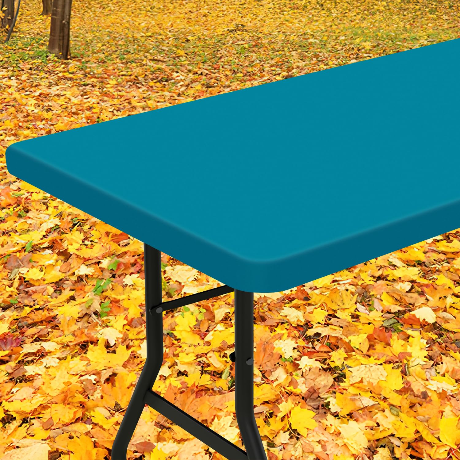 Smiry Rectangle Tablecloth, Elastic Fitted Flannel Backed Vinyl Tablecloths for 5ft Folding Tables, Waterproof Wipeable Table Covers for Indoor, Outdoor, Picnic and Camping (Turquoise, 30"x60")