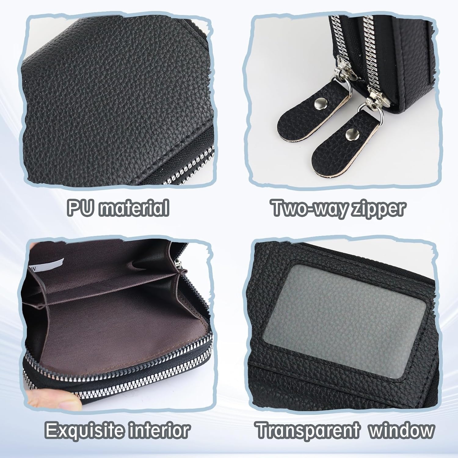 PU Lightweight Card Holder, Small Wallet for Women with Ample Capacity, Solid Colour Credit Card Wallet (Black) - Image 3