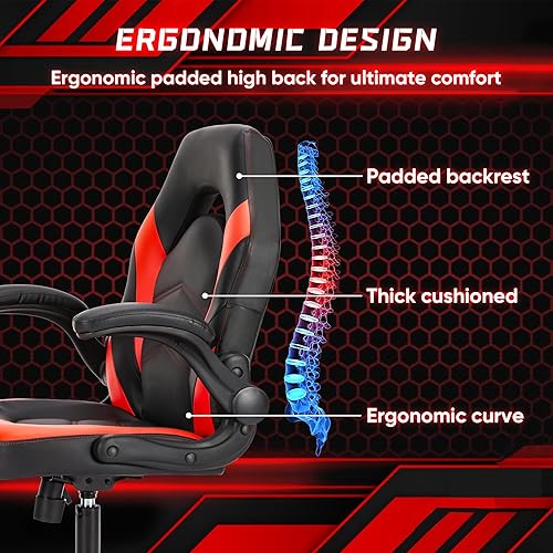 Miniatura 5 de DUMOS Silla de oficina en casa para juegos de computadora, escritorio ergonómico grande y alto con soporte lumbar de piel sintética, respaldo alto