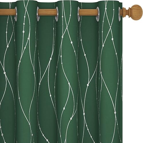 Miniatura 2 de Deconovo Cortinas blackout para dormitorio, 72pulgadas de largo, con ojales, para oscurecimiento de habitación, patrón de líneas onduladas y puntos