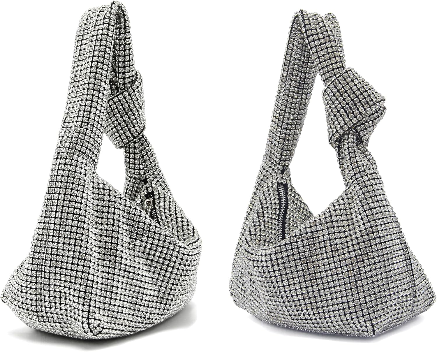 Miuco Women Knotted Handbag Sparkly Rhinestone Hobo Dumpling Bag Diamond Glitter Evening Clutch Purse - Image 4