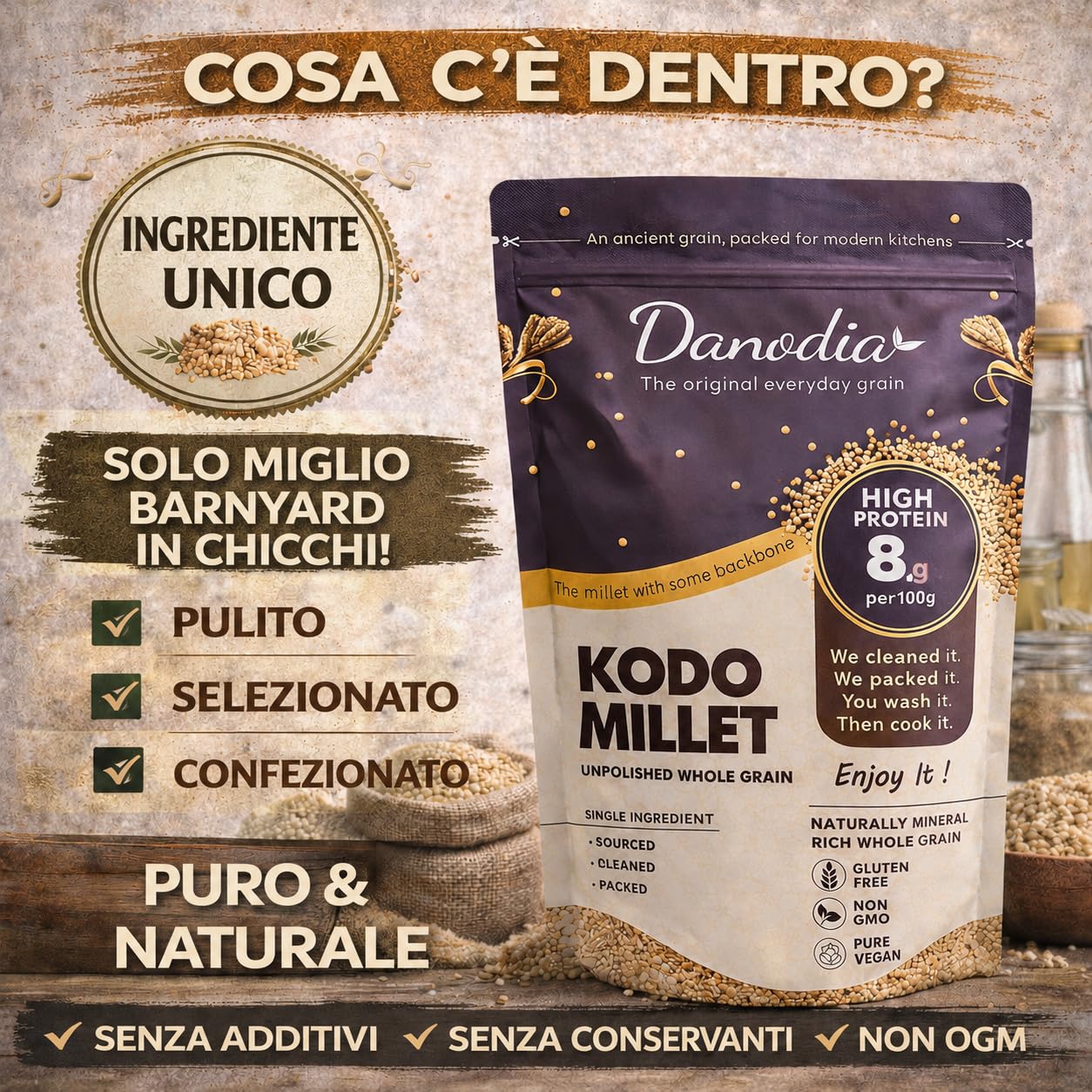 Danodia Foods 100% Natural Unpolished KODO MILLET (Varagu Arisi)-Siridhanya | Rich in Protein, Fiber, Minerals | Best For Stomach & Overall Health | Gluten-Free, Non-GMO, Best Of India KODO MILLET