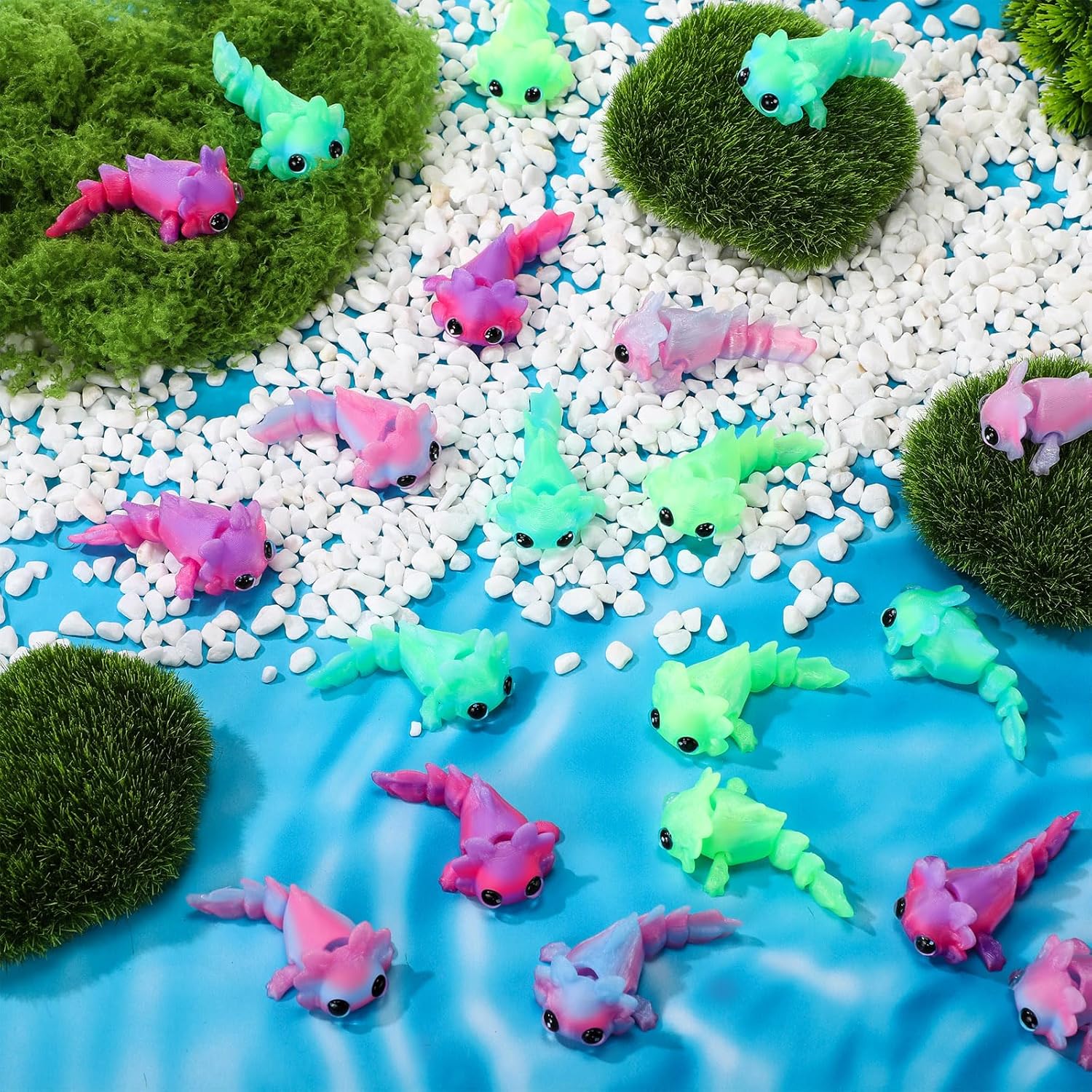 Soulchen 12 Pcs 3D Printed Axolotl Figures Charms Sensory Mini Fidget for Axolotl Party Favors Birthday Party Supplies Tiny Animal Figures for Christmas (Gradient)