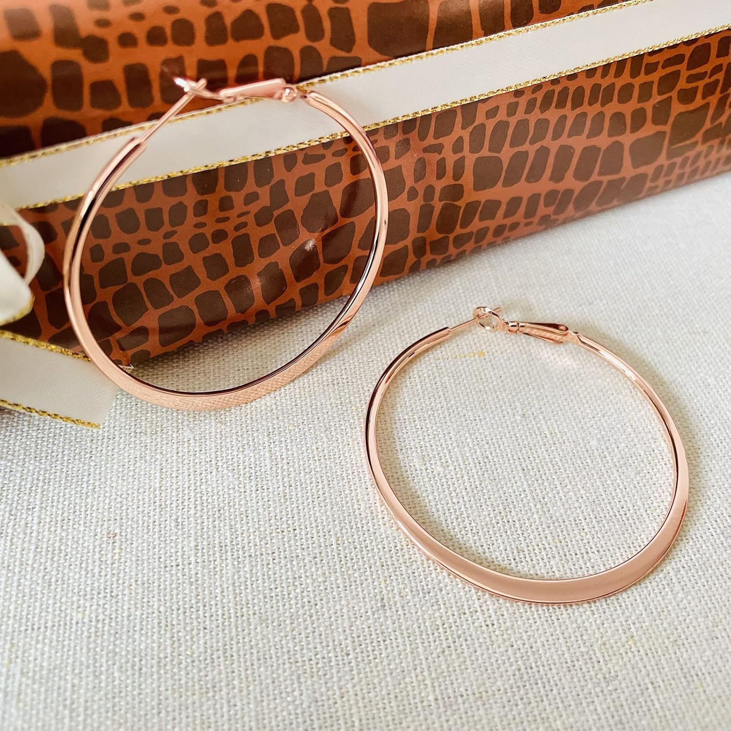 Rose Gold Hoop Earrings for Women, Fashion Round Lightweight Hoops Earrings Gift White Gold Rose Gold Plated 40mm - 50mm - 60mm - Image 3