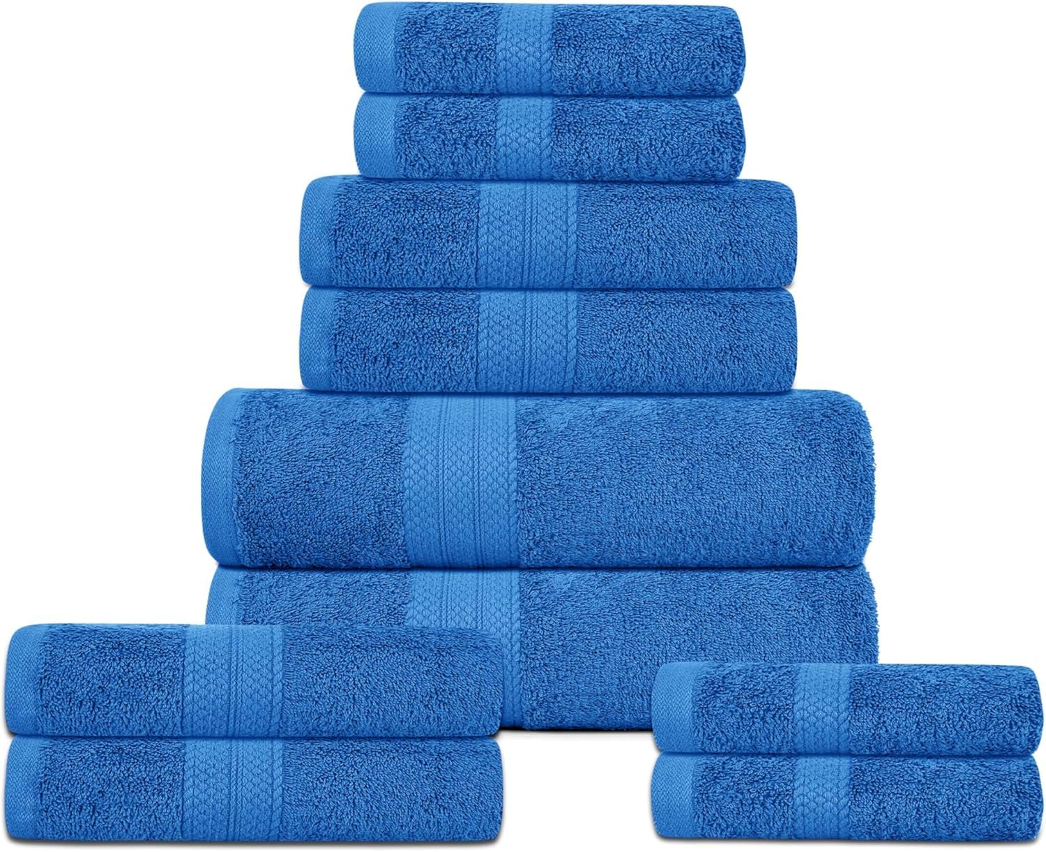 DreamNights 10 Piece Towel Set - 2 Bath Towels, 4 Hand Towels, 4 Washcloths and 2 Free Extra Mitt gloves 100% Cotton Hotel Quality Super Soft and Highly Absorbent (Blue)