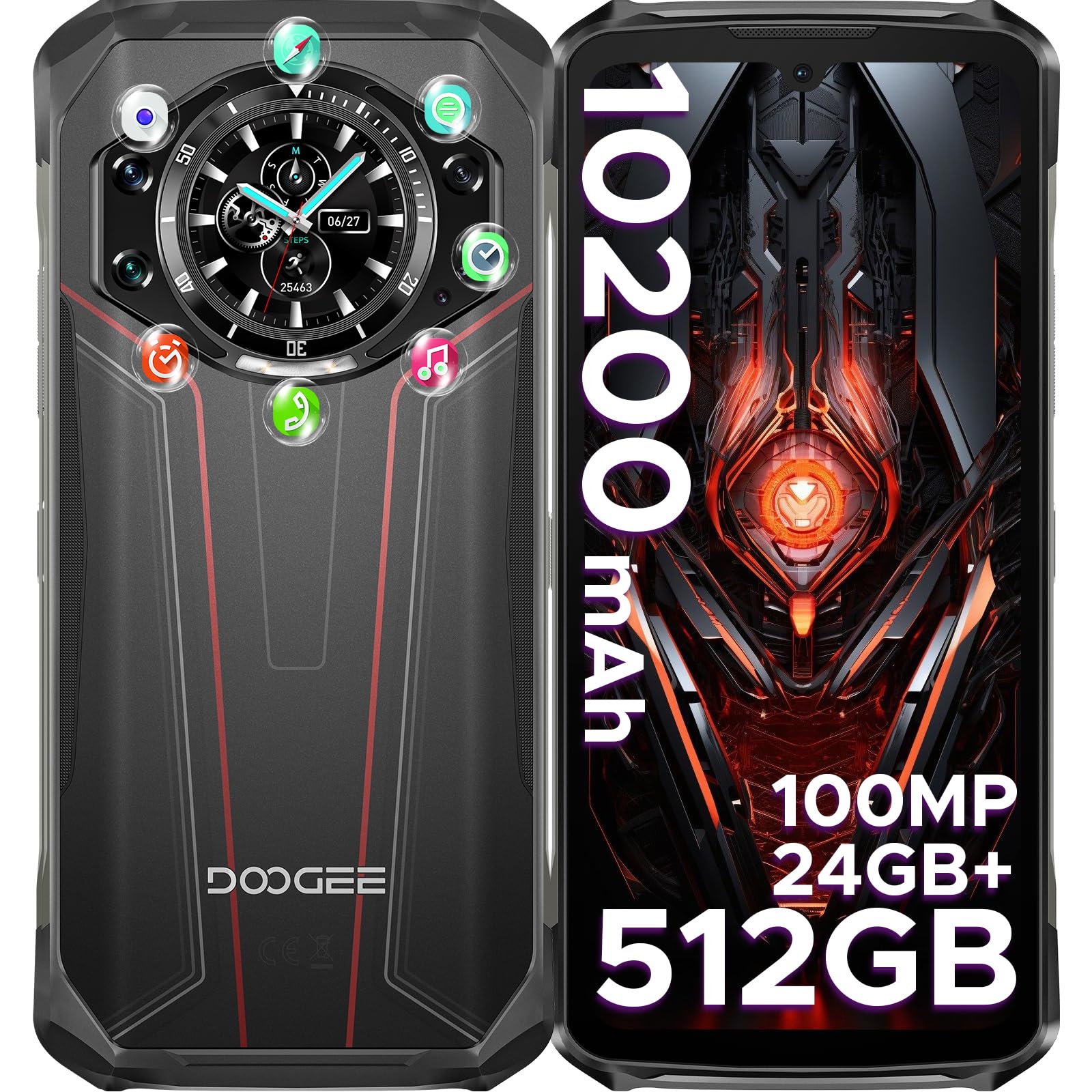 DOOGEE S119 Rugged Phone Unlocked,24GB+512GB/TF 2TB Rugged Smartphone with 1.32" Rear Screen,10200mAh Battery/33W,6.72" FHD+,100MP+20MP Night Vision,