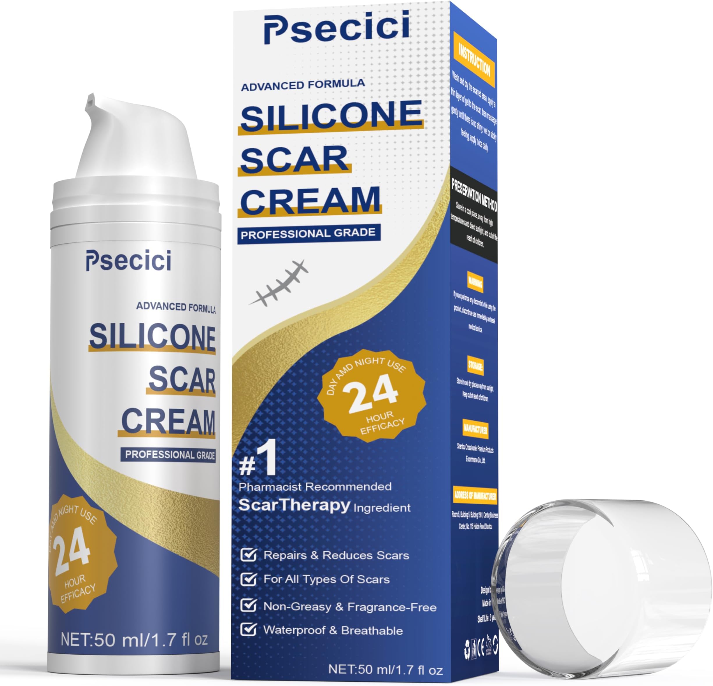 Scar Cream,Advanced Scar Gel,Silicone Scar Gel,Scar Removal Cream for Surgical Scars,Burn,Acne,Stretch Mark,Keloid Bump,C Section Scars