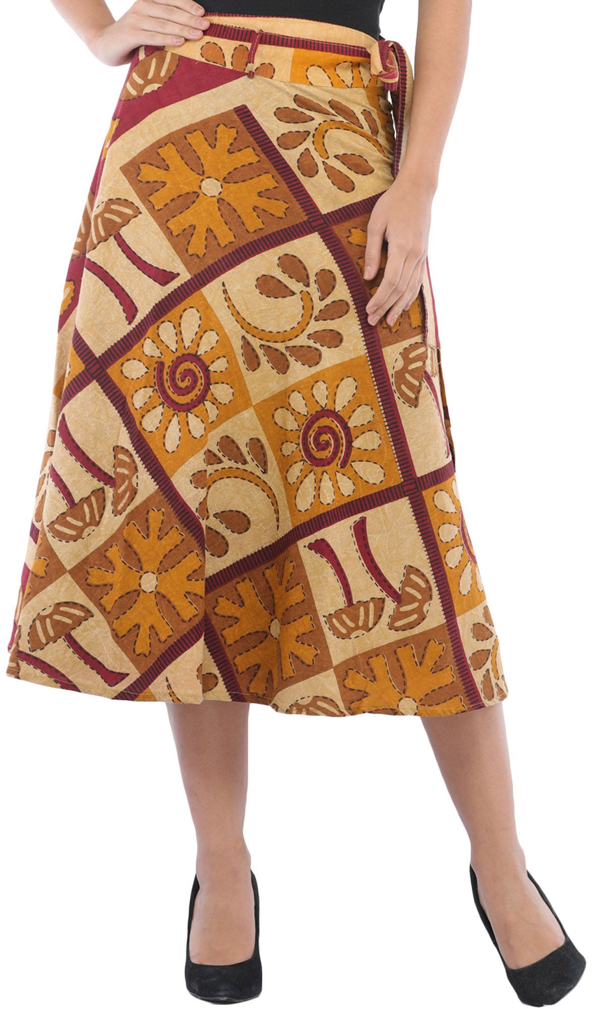 Wrap-Around Casual Stone-Washed Midi Skirt with Printed Palm Trees-image-21