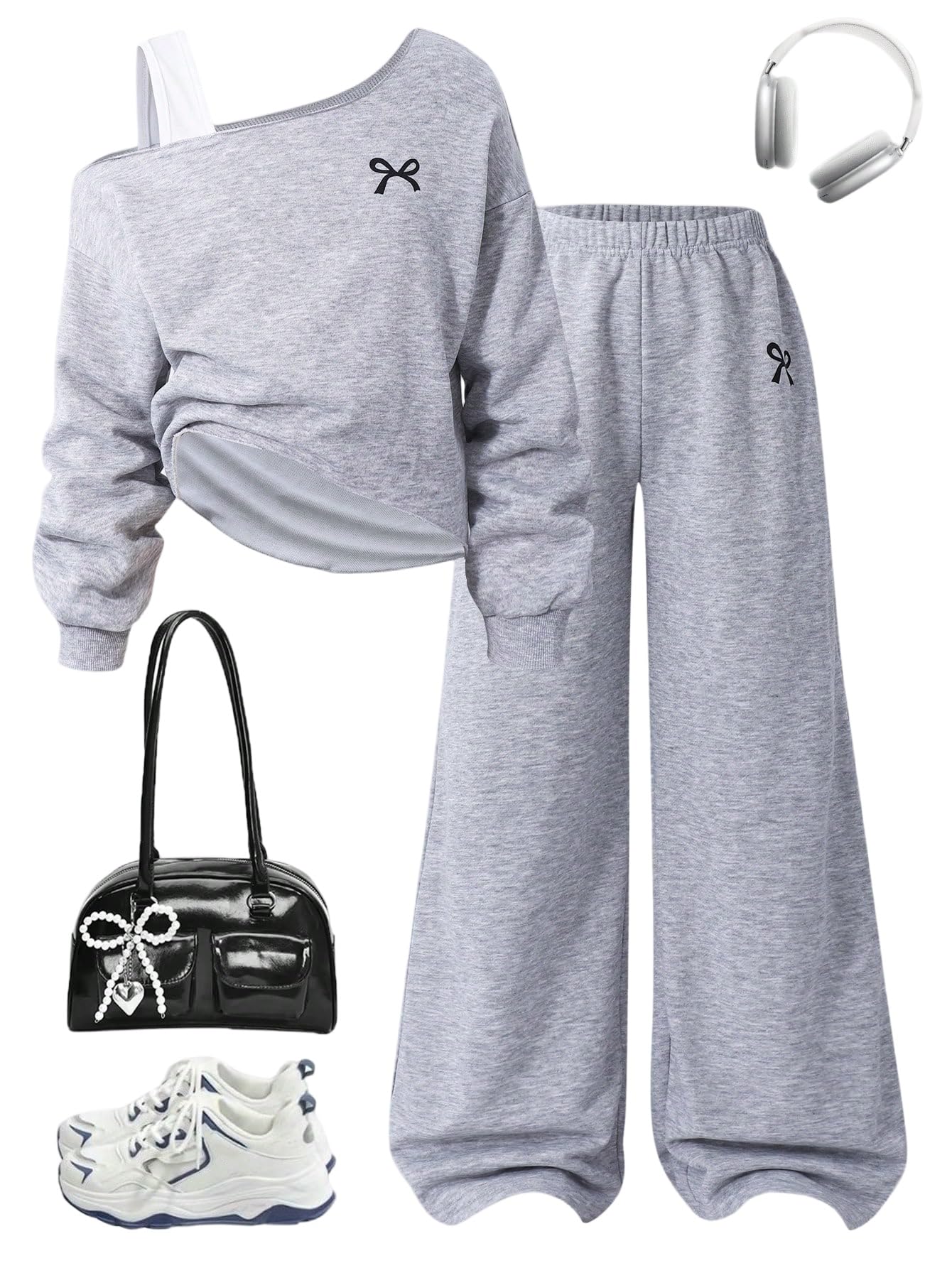 SweatyRocks Dwuczęściowy sweter dziewczęcy w wieku 8-12 lat, dla nastolatek, dziewcząt, bluza i spodnie, zestaw odzieży z kokardką, dres treningowy