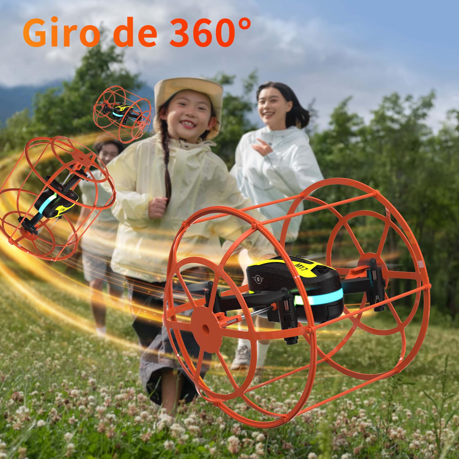 M17 Mini Dron Quadricóptero RC con Escudo Protector Modo Dual Tierra Aire Despegue Aterrizaje con Un Botón Modo sin Cabeza 3 Ajustes de Velocidad 2Baterías Recargables Regalos Fácil de volar