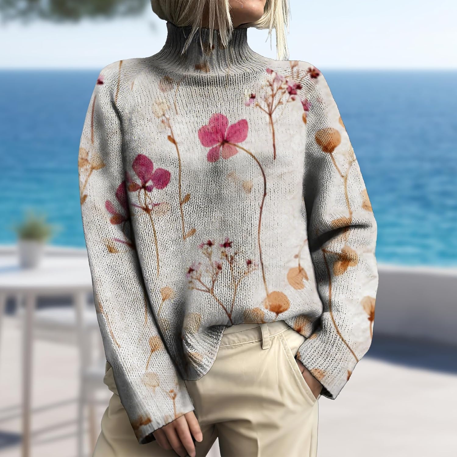Pullover Sweater Womens Fall Fashion Sweater Casual Pullover Turtle Neck Tops Basic Top Trendy Clothes - Image 3