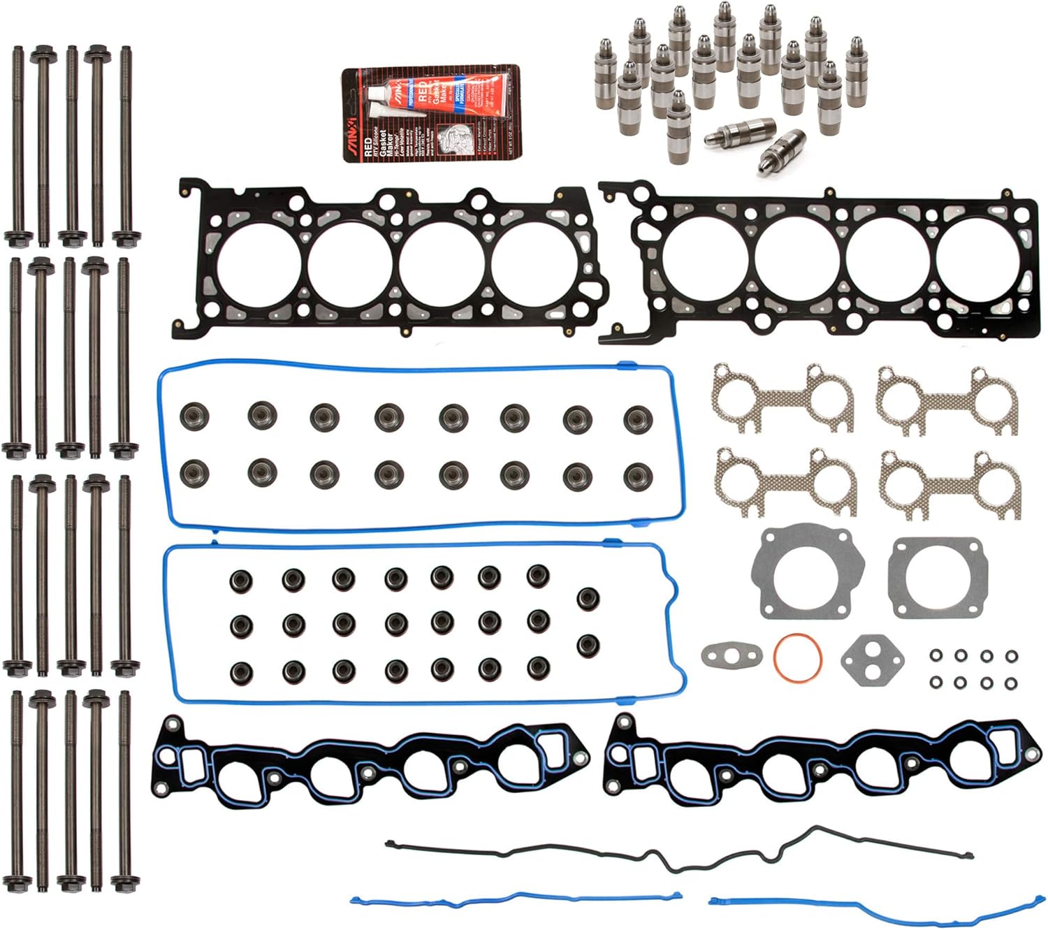 MA-4216956346 Head Gasket Set Head Bolts Lifters Compatible With/For 91-95 Ford Lincoln Mercury 4.6 SOHC VIN W