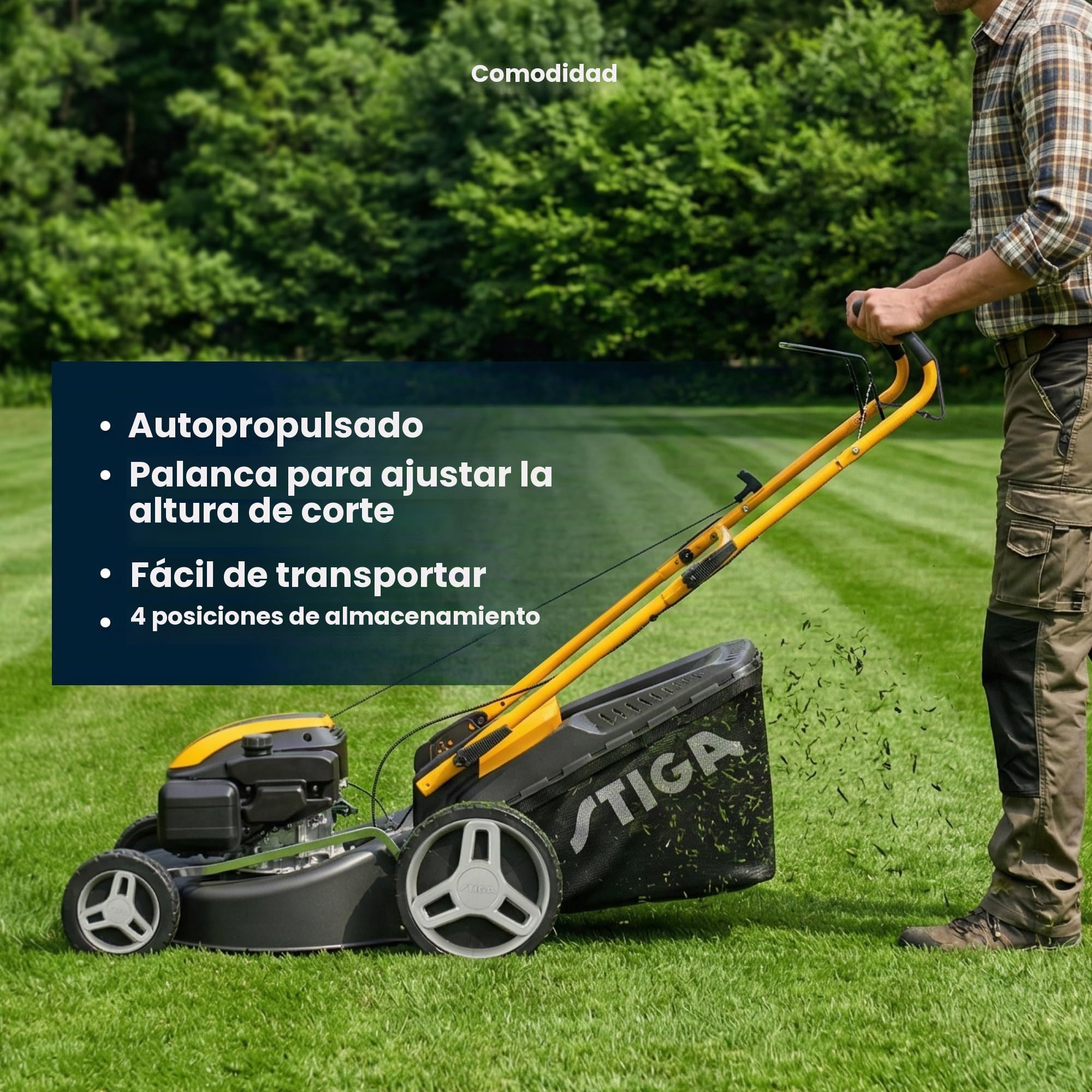 STIGA Combi 48 S - Cortacésped con tracción a gasolina, motor de gasolina de 139 cm³, ancho de corte de 46 cm, cesta de 60 L, incluye tapón de mantillo