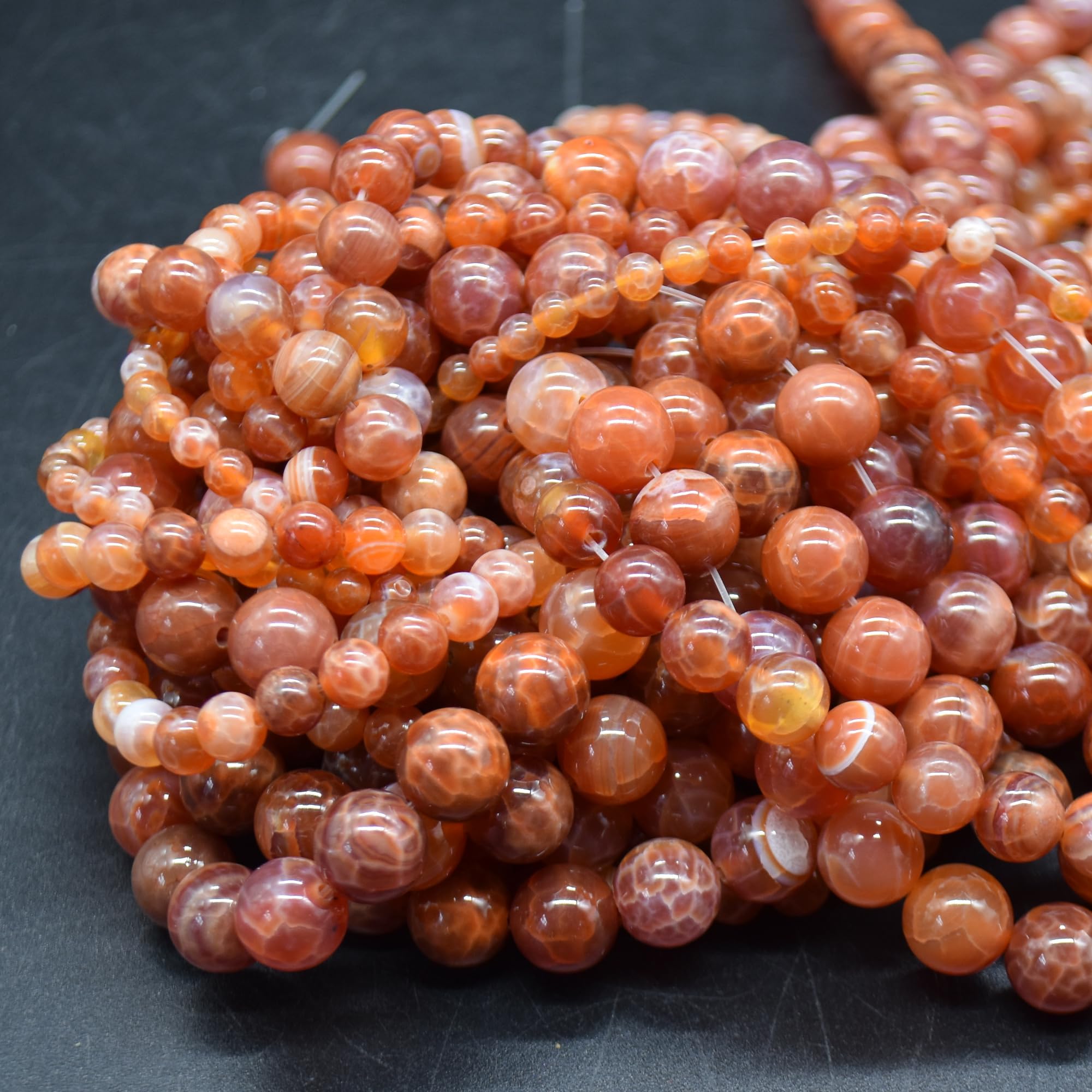 Grade A Natural Fire Agate Semi-Precious Gemstone Round Beads - 6mm