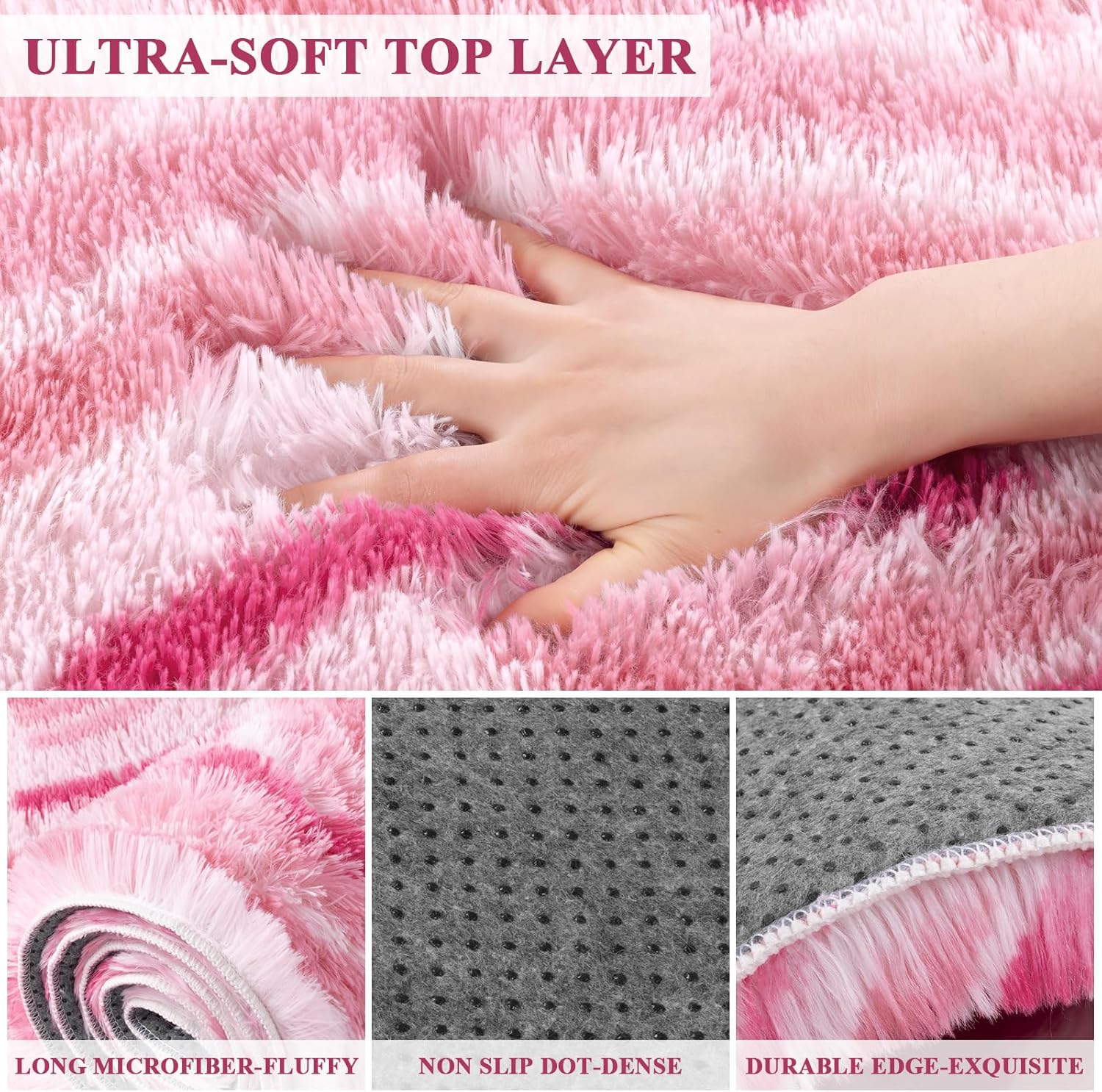‌3x5Ft Fluffy Area Rug for Bedroom Grils,Cute Pink Furry Carpet Extra Soft Shag Washable Rugs for Living Room,Nursery Playroom Classroom Preppy Dorm Room Decor Aesthetic‌