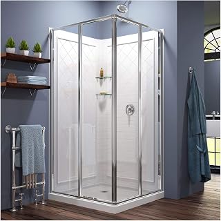 DreamLine Cornerview 36 in. D x 36 in. W x 76 3/4 in. H Framed Sliding Shower Enclosure in Chrome with White Base and Backwalls, DL-6150-01