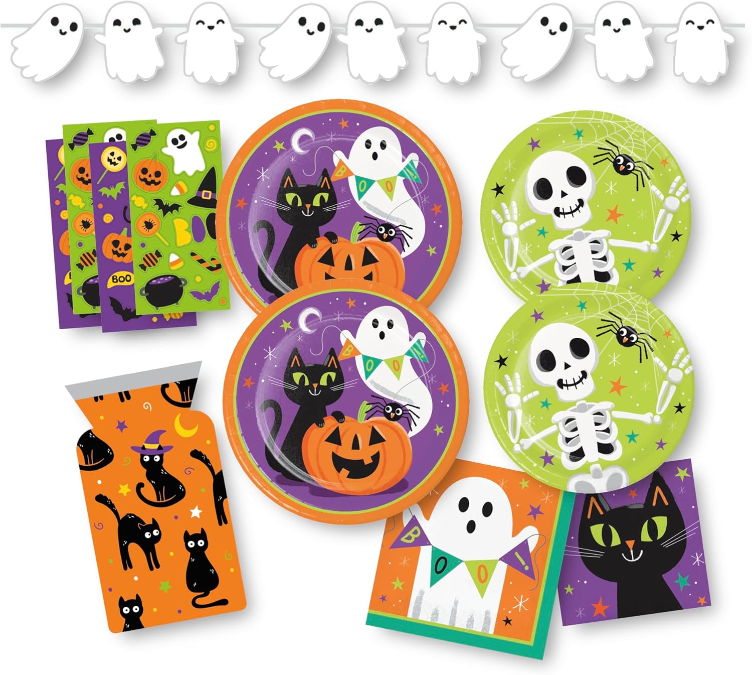 Kids Halloween Party Supplies - Plates Napkins Stickers Banner Favor Bags (93 Piece)