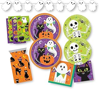 Kids Halloween Party Supplies - Plates Napkins Stickers Banner Favor Bags (93 Piece)