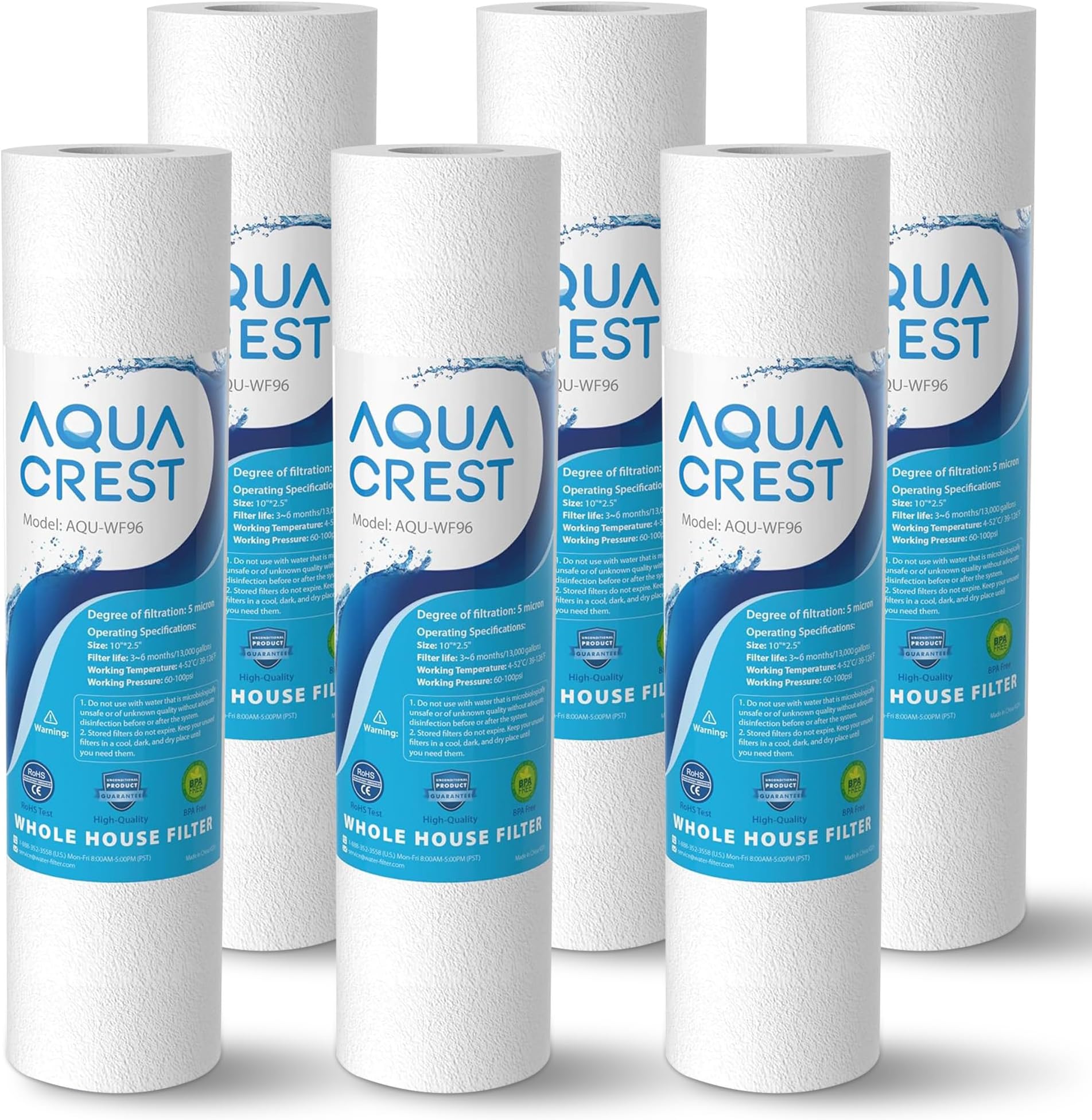 AP110 Whole House Water Filter, Sediment Filter, 5 Micron, Replacement for 3M® Aqua-Pure AP110, Culligan® P5, APEC, GE FXUSC, Whirlpool®, Any 10" x 2.5" Home Water Filter, Pack of 6