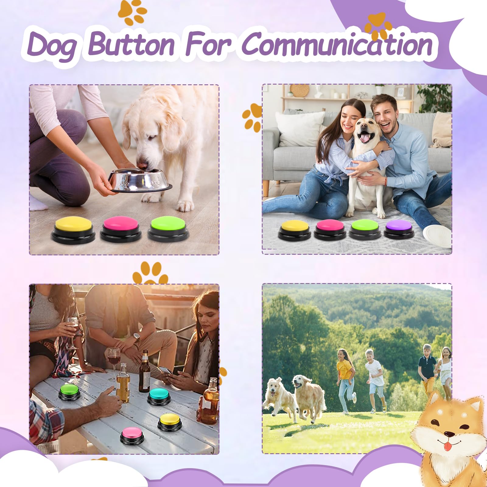 5 Pièces Chien Entraînement Boutons, Animaux Compagnie Communication Boutons, Enregistrable Boutons de Réponse Parlant, Dressage Buzzer pour Chien Chiots et Chat
