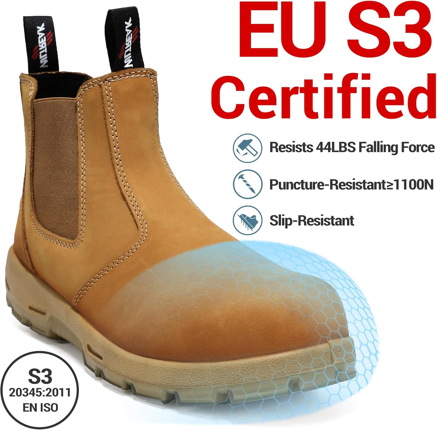 Composite Toe Chelsea Work Boots for Men and Women, S3 Certified Waterproof Safety Boots, Kevlar Puncture-Resistant Midsole, Slip-Resistant Work Shoes for Construction, Roofing, Warehouse & Industrial Work