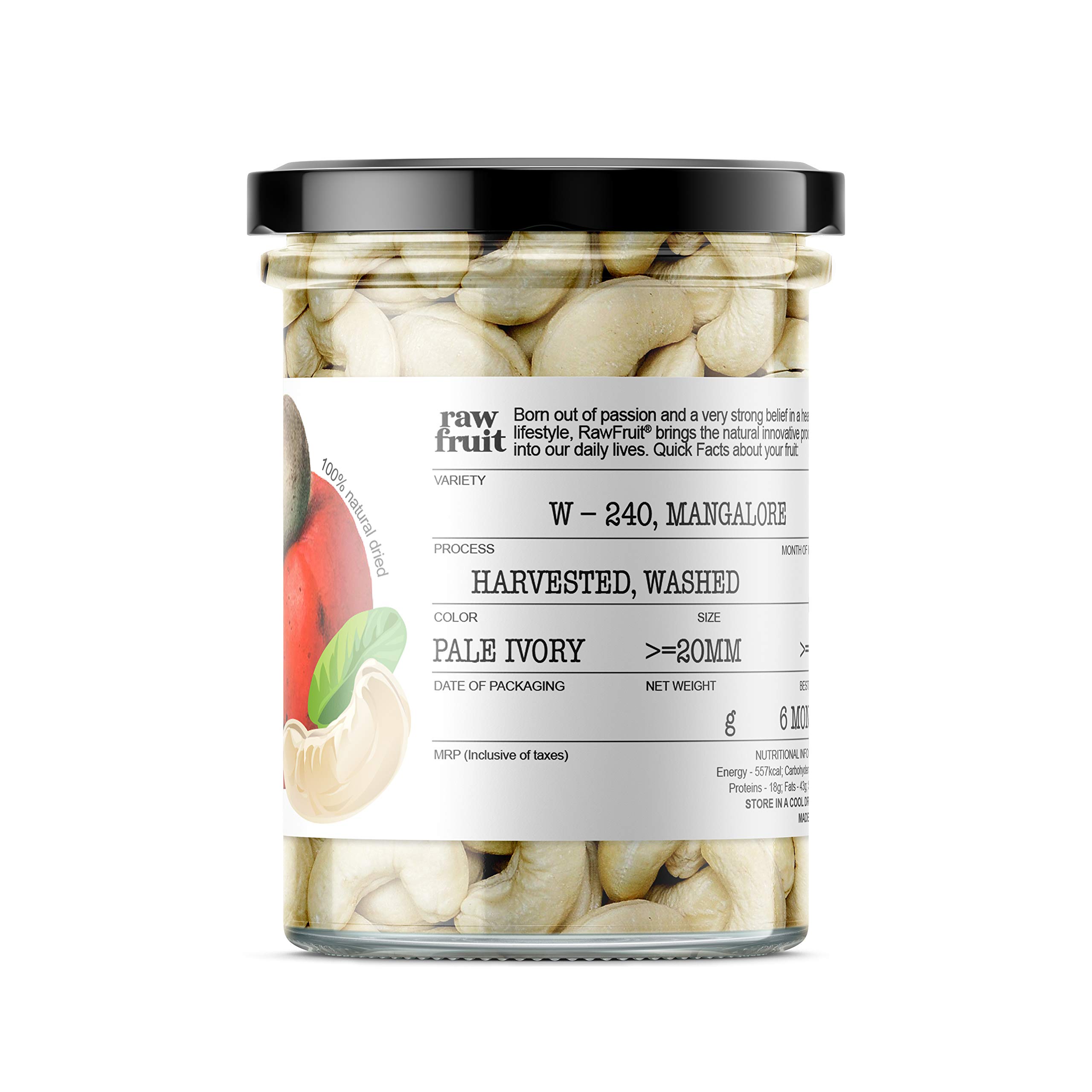 RawFruit Premium Whole Cashew Kaju W240, 100gm PET Jar by HyperFoods 3