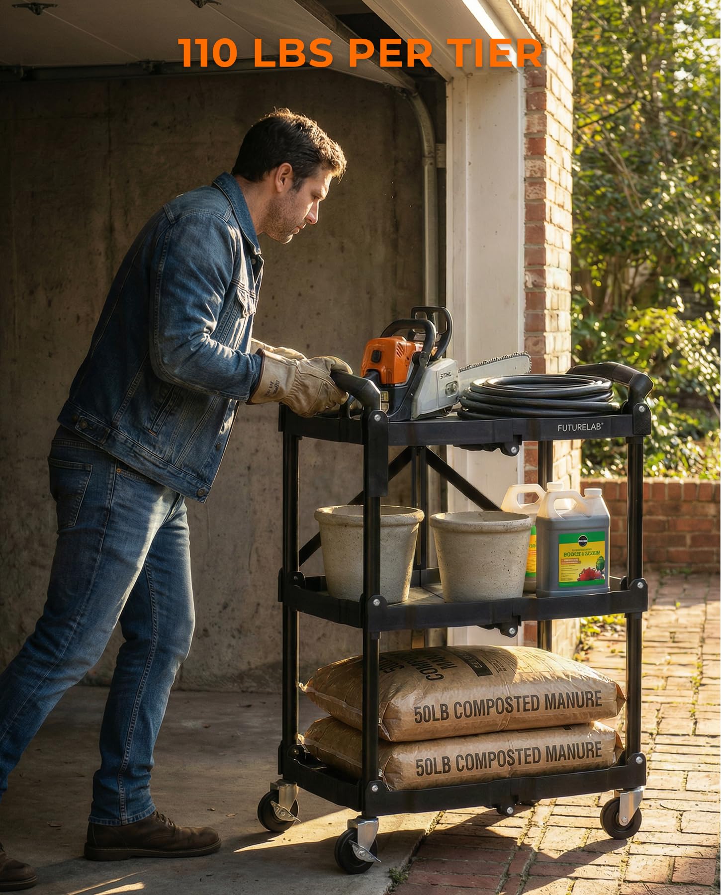 Folding Service Cart - 3 Tier, 330LBS Capacity -9