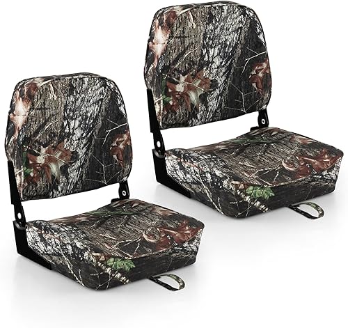 GYMAX Asiento plegable para barco, paquete de 2 asientos de barco capitán de pesca con respaldo bajo con acolchado de esponja gruesa, bisagras de