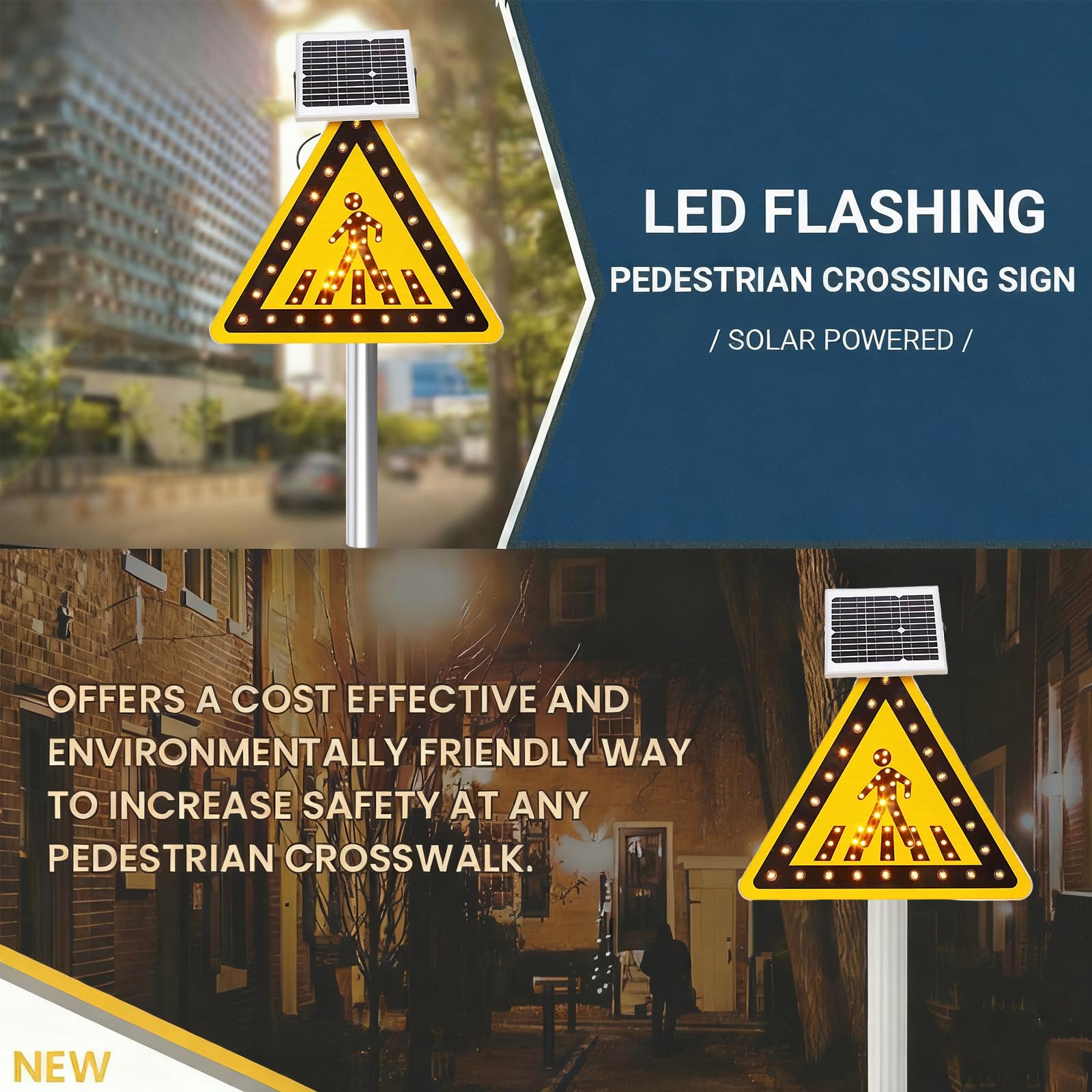 Światło dla pieszych LED Miga Energia Słoneczna 76 cm (30 cali) - Brilliant Urban Safety Light dla obszarów szkolnych, znak all