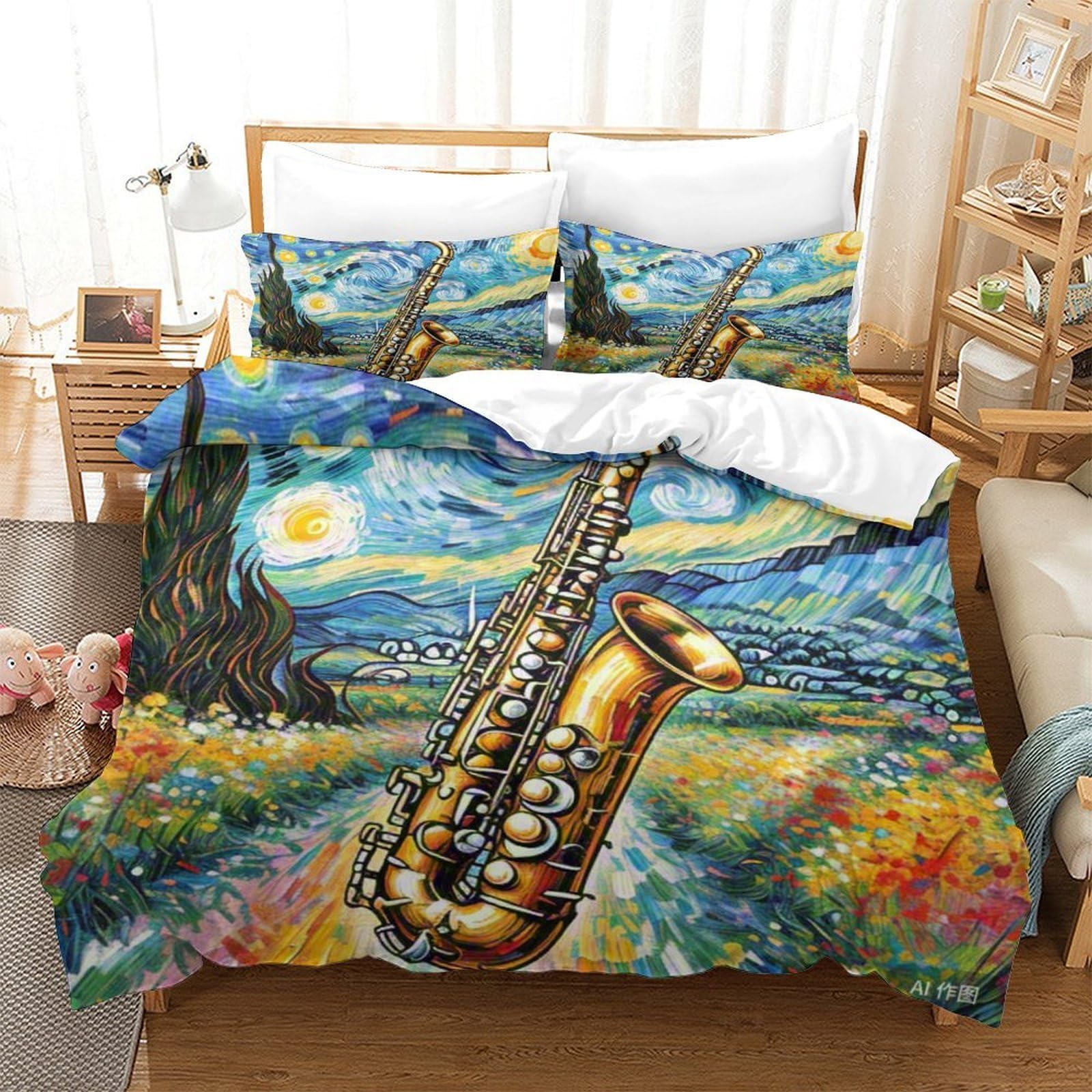 Housse de couette saxophone cadeau idéal pour lit d'adolescent et enfant