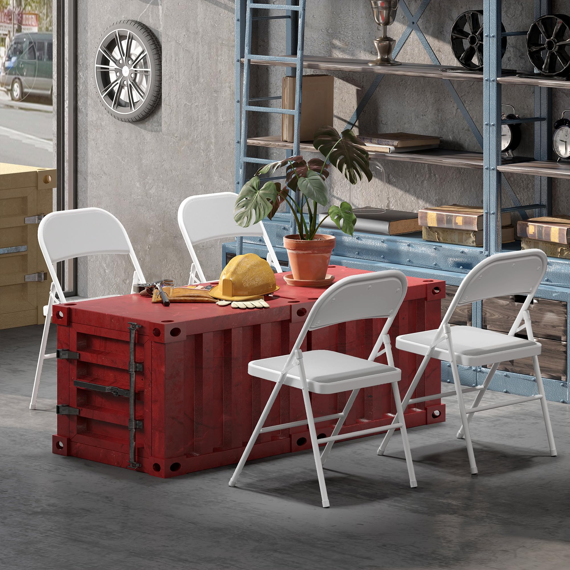 HOMCOM Lot de 4 chaises Pliantes chaises de Salle à Manger Portables Chaise Pliable d'intérieur avec siège rembourré en Velours côtelé et Cadre en Acier dim. 45l x 46P x 78H cm Blanc