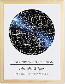 Custom Star Map - Custom LED Star Map-Wooden Star Chart- Timed Off (Framed Star Map Murals, Great Gifts, Special Occasion Wedding Gifts, Anniversary Gifts) Personalized Star Maps Printed On Wood