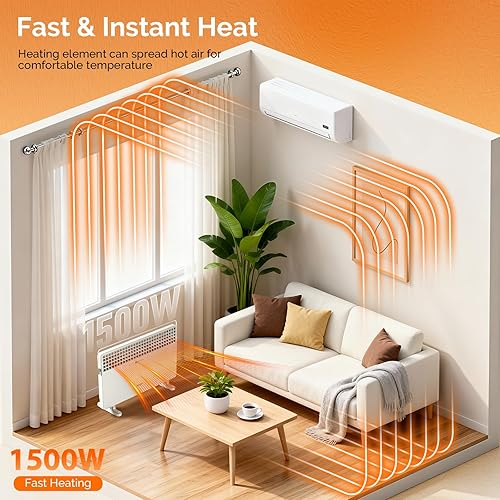 Miniatura 2 de ROVSUN Calentador de pared de 1500 W, calentador eléctrico de pared con toallero, 2 ajustes de calefacción y control de perilla, para uso en