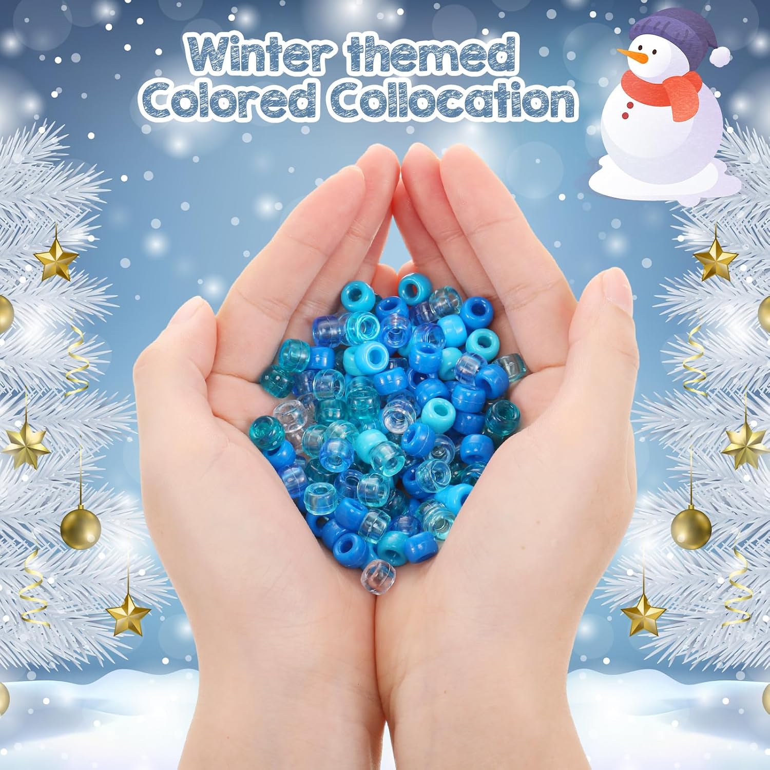 Riceshoot 3000 Pcs Blue Pony Beads Bulk Winter Snowflake Plastic Round Pony Beads for DIY Craft Bracelet Jewelry Making Necklace, 10 Colors