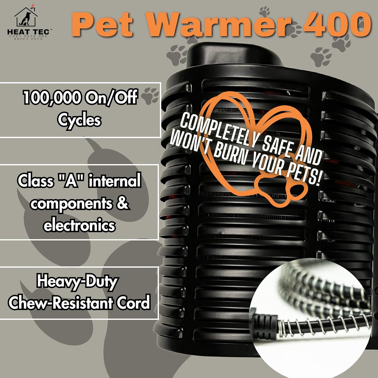 Pet Warmer by Heat Tec | 400w Dog House Heater with Chew Resistant Cord | Thermostatically Controlled | Safe - Dry Heat