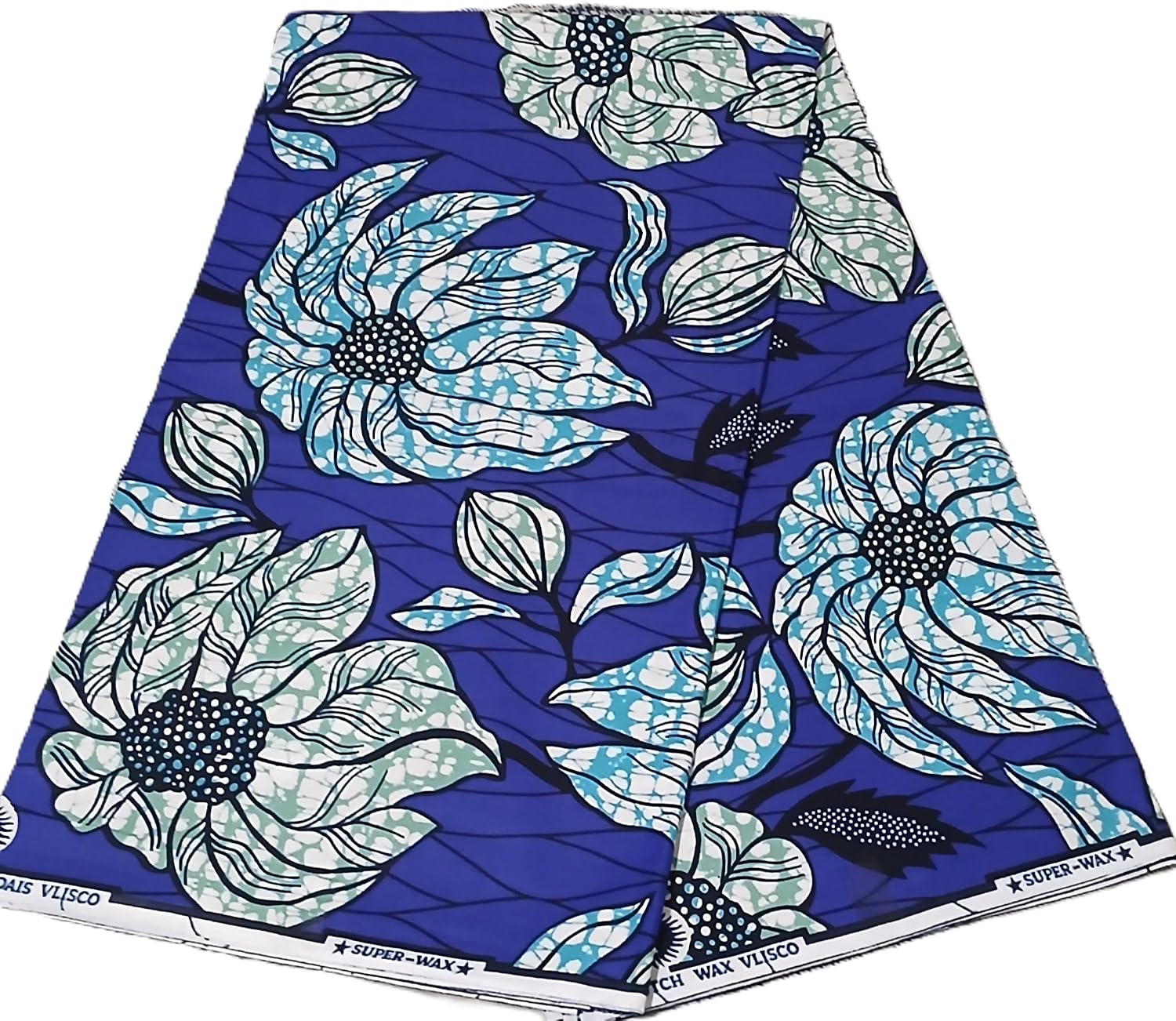 African Fabric Hollandaise Dutch Printed Wax Style Cloth 100% Cotton African Ankara Print Fabric 6 Yards (Blue Flowers)