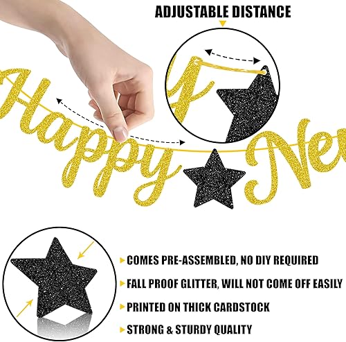 Miniatura 5 de KatchOn, Cartel de Feliz Año Nuevo pre-encordado – 10 pies, NO DIY, decoraciones doradas de la víspera de feliz | Cartel de decoración de fiesta de