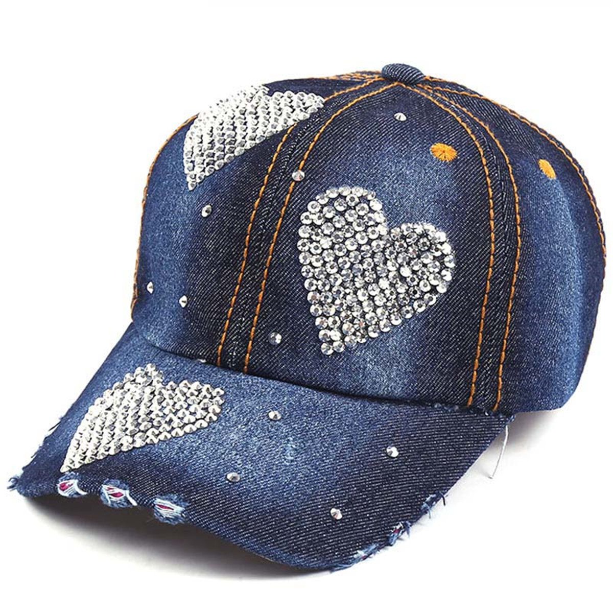 Berretto Baseball Donna Con Strass E Cristalli - Denim, Verde/Nero, Regolabile, Taglia Unica