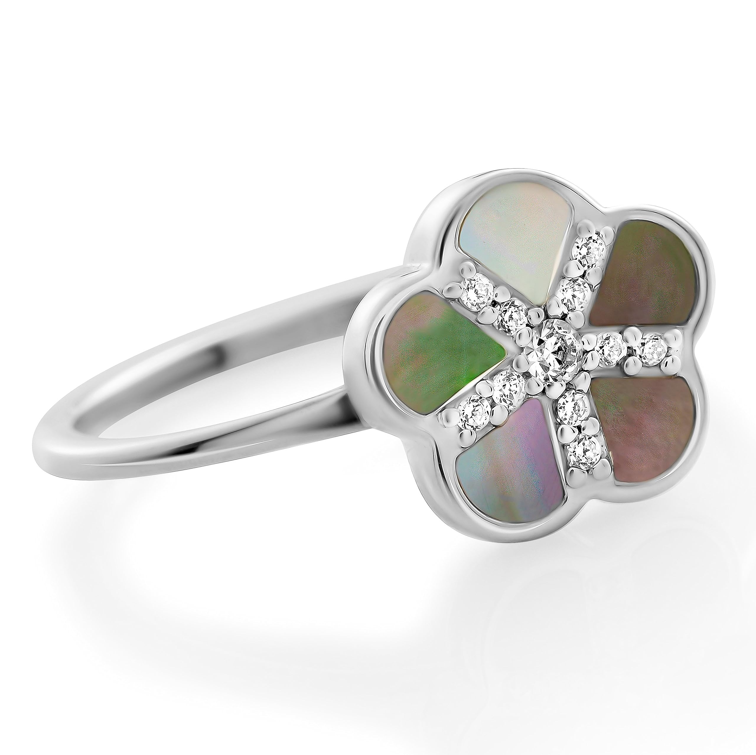 Orphelia Anello in argento 925 con madreperla nera e zirconio misura 60, Argento sterling, Zirconia cubica