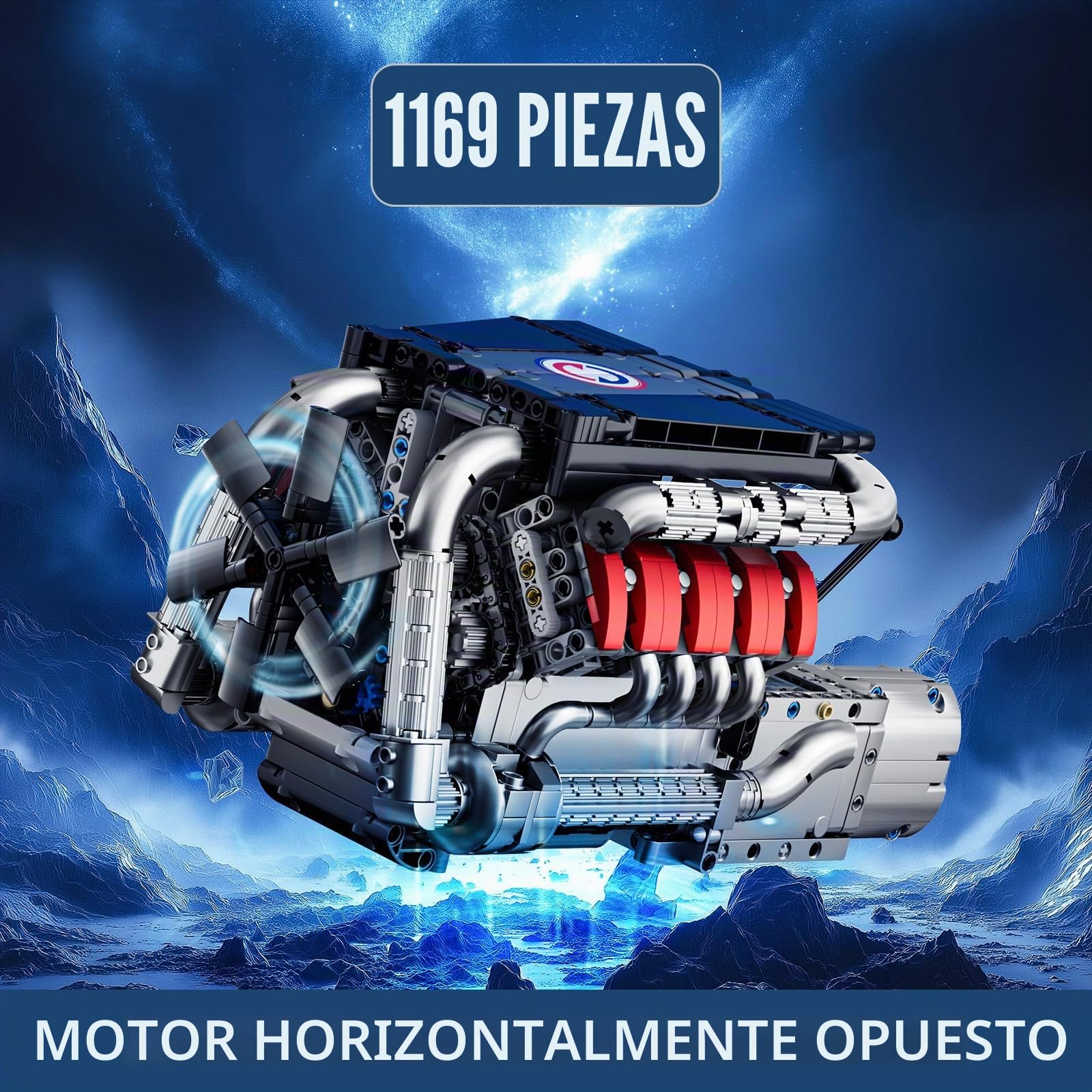 Mould King 10203 Technik V8 Motor Bausatz Bausteine Bausteine M8 Motorbauatz Klemmbausteine Simulación Motor con Funcional Auto Engine Kit para Adultos (1169 Piezas)