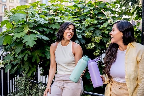 Miniatura 222 de Ello Cooper - Botella de agua de acero inoxidable de 22 onzas con 2 tapas, una de chupito y otra con popote | A prueba de fugas, doble pared y