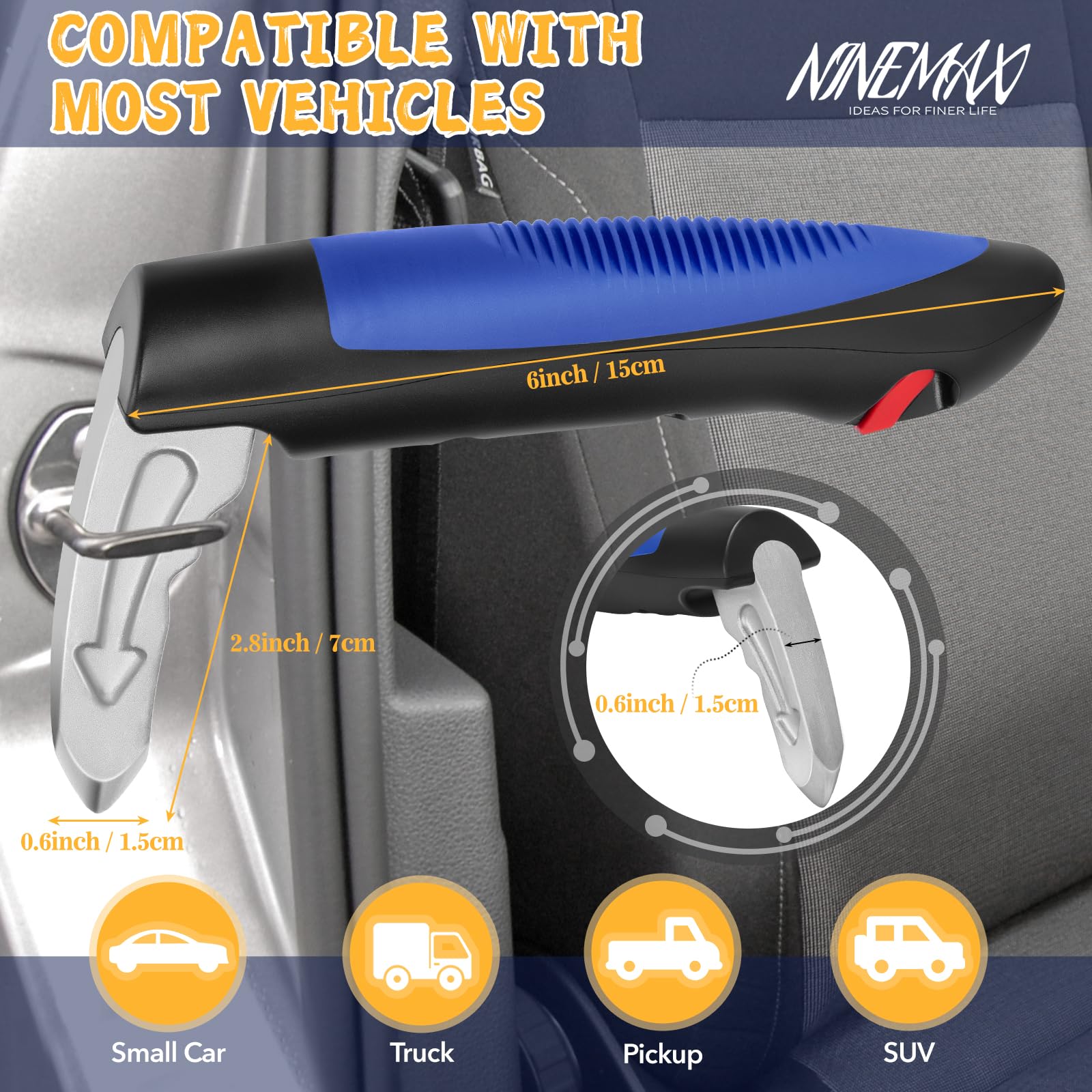NINEMAX Maniglia Di Supporto per Auto Maniglia per Uscire Dall Auto,1Pc Car Assistance Handle con Lama per Anziani Disabili(Blu D)