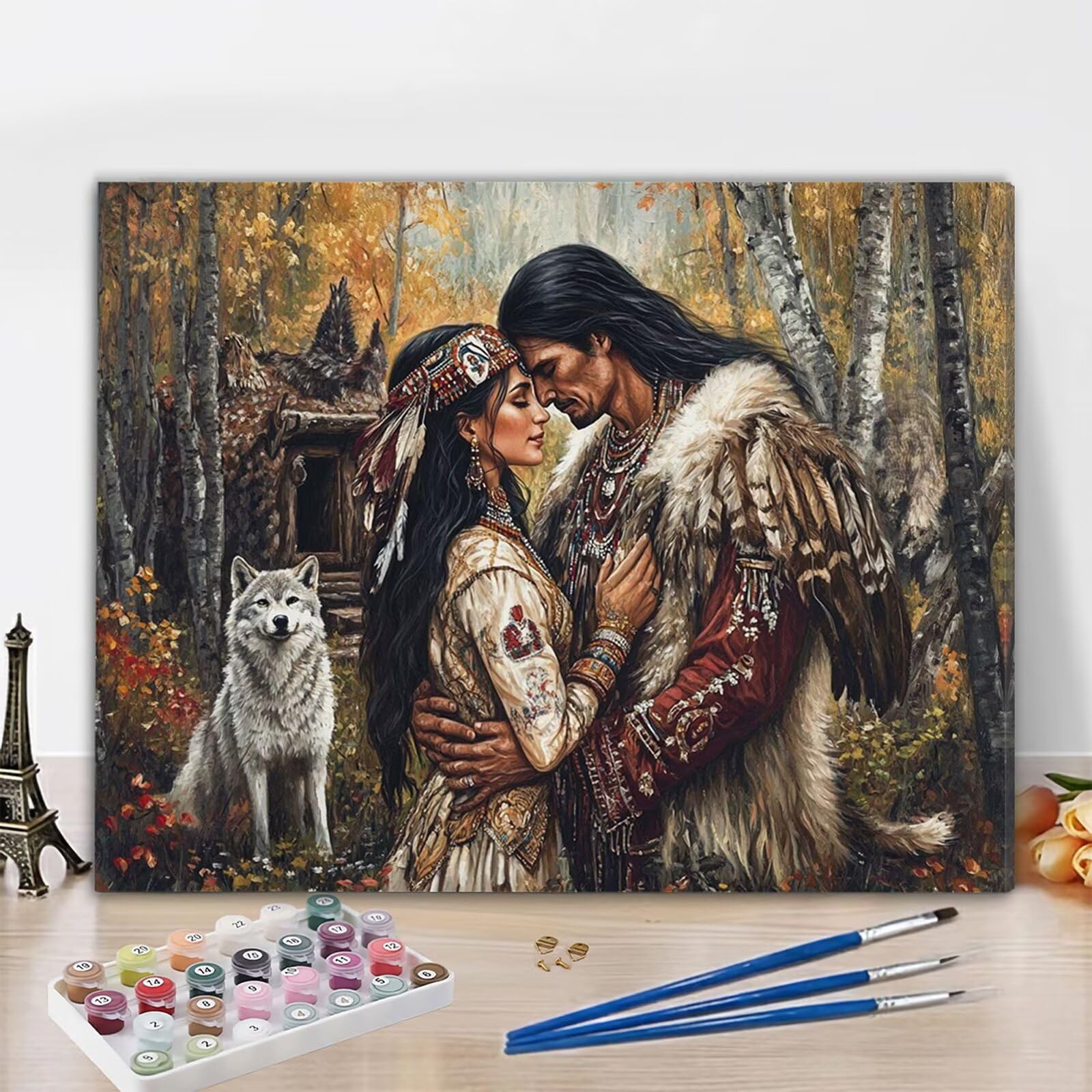 Yuammgxi Dipingere con i Numeri Adulti nativi americani Dipingere con i Numeri Animale Paint by Numbers Hobby Creativi Adulti Fai Da Te Tela di Pittura a Olio Kit, Decorazioni Regalo 60x90cm Y3-79