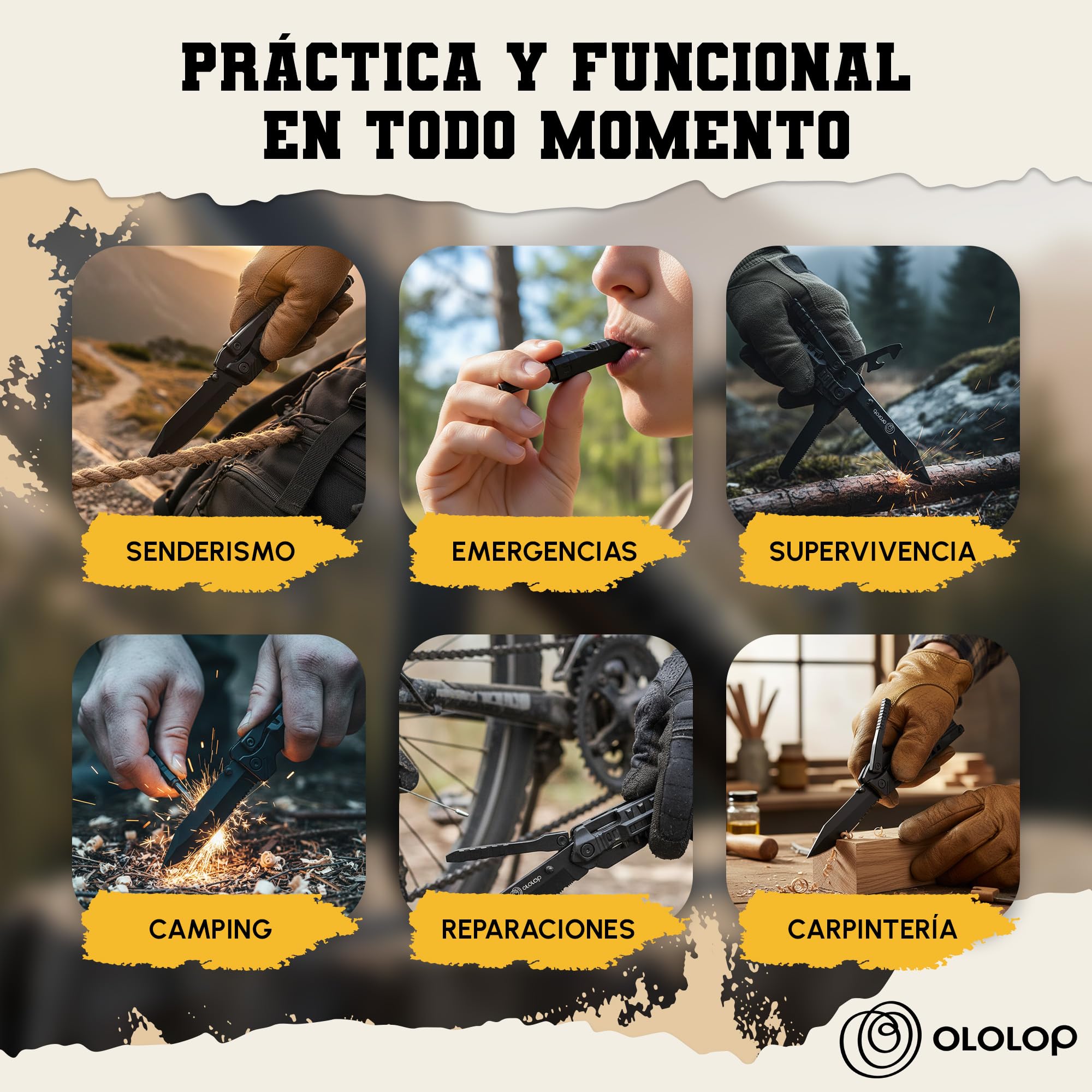 Navaja Multiherramienta 23 en 1 con Funda para Cinturón, Pedernal y Silbato — Acero Inoxidable Resistente para Camping, Senderismo y Emergencias | Ololop® - 4