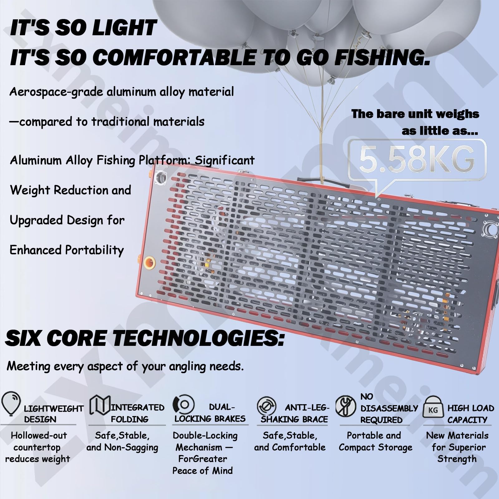 Piattaforma da pesca portatile con foro per ombrello, ponte leggero per fiumi e laghi, 90 x 100 cm, gambe da 1,1 m, ideale per attività all'aperto